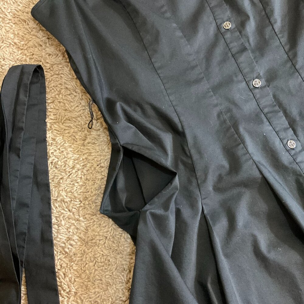 NY & Co Sleeveless Button Up Pleated A-Line Belted Shirt Dress, Black, Large - Picture 4 of 9